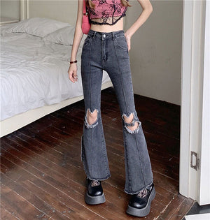 VILZSTUDIOS Grunge flare denim jeans with heart cutouts