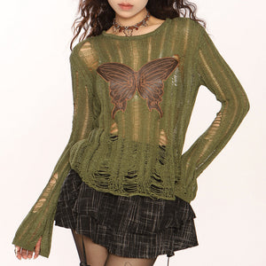 VILZSTUDIOS Grunge inspired butterfly knit top for stylish streetwear