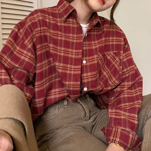 VILZSTUDIOS Plaid button-up shirt with long sleeves and collar