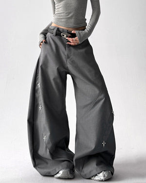 VILZSTUDIOS Grunge inspired trousers with cross pendant design