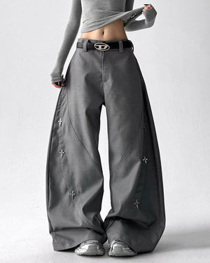 VILZSTUDIOS Grunge inspired trousers with cross pendant design