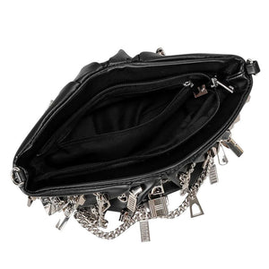 VILZSTUDIOS Grunge ruched chain bag with metallic zipper charms