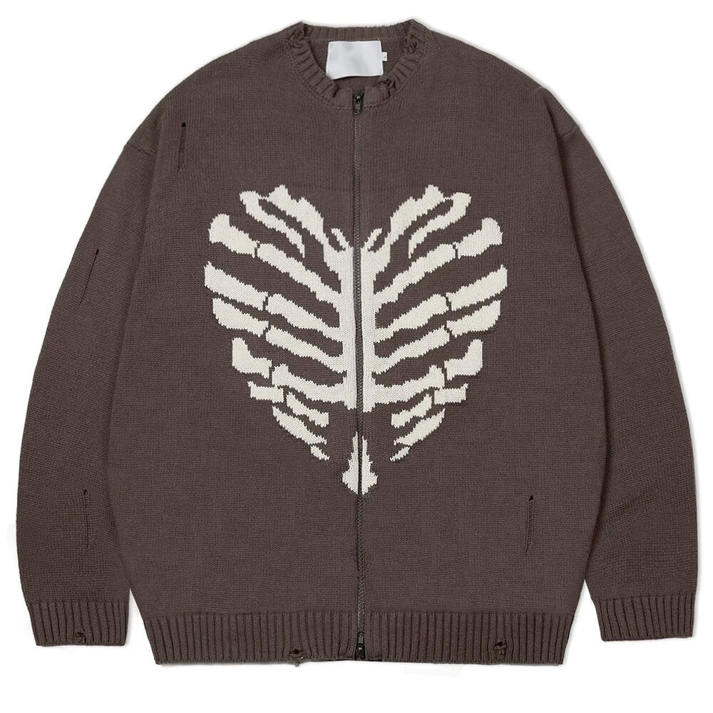 VILZSTUDIOS Grunge skeleton graphic zip-up sweater