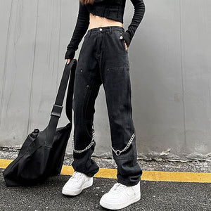 VILZSTUDIOS Grunge Vibe Chain Denim Jeans product image