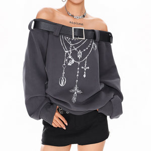 VILZSTUDIOS Grunge aesthetic off-shoulder sweatshirt