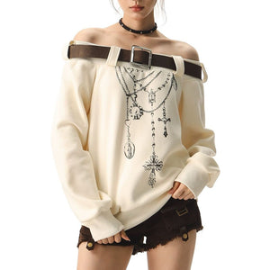 VILZSTUDIOS Grunge aesthetic off-shoulder sweatshirt