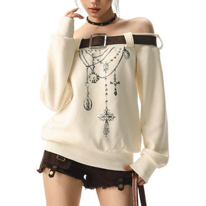 VILZSTUDIOS Grunge aesthetic off-shoulder sweatshirt