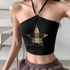 VILZSTUDIOS Fashionable halter crop top featuring a star patch design.