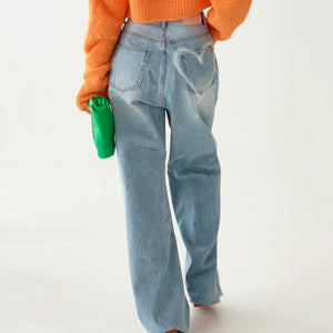 VILZSTUDIOS Heart Detail Raw Hem Wide Leg Jeans product image