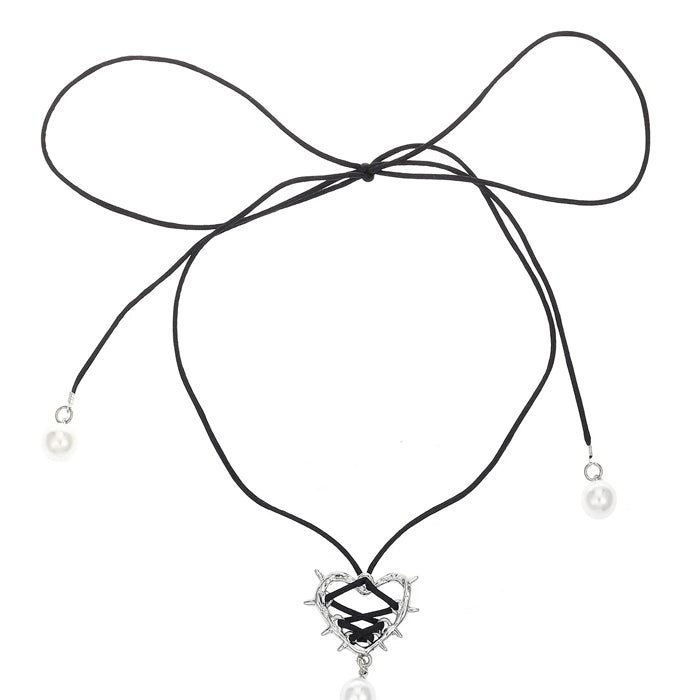VILZSTUDIOS Stylish heart pendant bow lace necklace