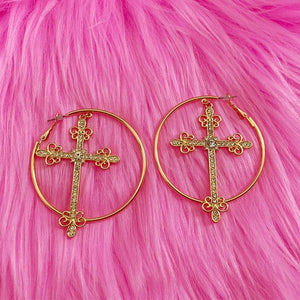VILZSTUDIOS Stylish crystal cross hoop earrings for fashion enthusiasts