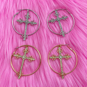 VILZSTUDIOS Stylish crystal cross hoop earrings for fashion enthusiasts