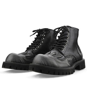 VILZSTUDIOS Combat boots with embossed flame designs and lace-up closure