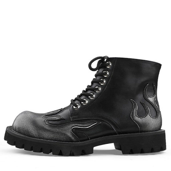 VILZSTUDIOS Combat boots with embossed flame designs and lace-up closure