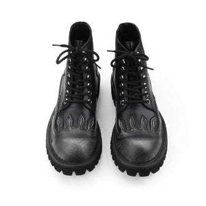 VILZSTUDIOS Combat boots with embossed flame designs and lace-up closure
