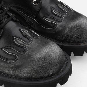 VILZSTUDIOS Combat boots with embossed flame designs and lace-up closure