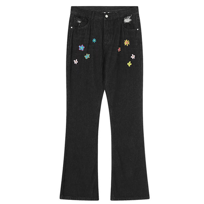 VILZSTUDIOS Floral stitch denim jeans for streetwear fashion