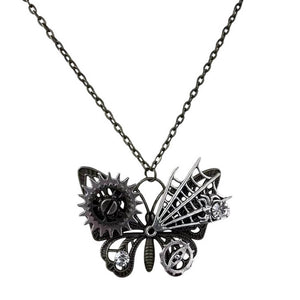 VILZSTUDIOS Grunge butterfly necklace with mechanical details