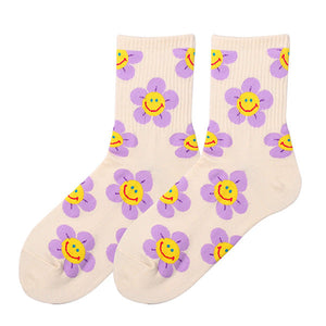 VILZSTUDIOS Stylish floral socks with a smiley design