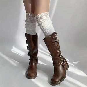 VILZSTUDIOS Stylish knee high socks with lace detailing