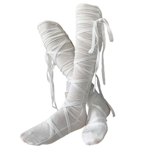 VILZSTUDIOS Knee high balletcore tie up socks from VILZSTUDIOS