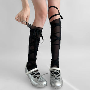 VILZSTUDIOS Knee high balletcore tie up socks from VILZSTUDIOS