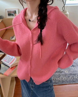 VILZSTUDIOS Cozy knit hoodie with button closure in relaxed fit