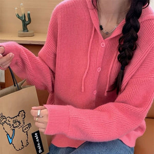 VILZSTUDIOS Cozy knit hoodie with button closure in relaxed fit