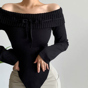 VILZSTUDIOS Y2K off-shoulder knit top for streetwear fashion