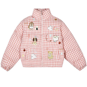 VILZSTUDIOS Korean aesthetic gingham puffer jacket with playful illustrations