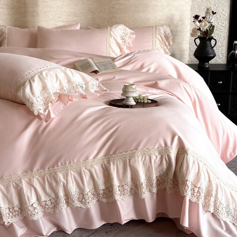 Lace Ruffle Satin Bedding Set