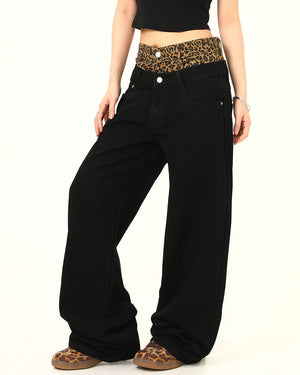 VILZSTUDIOS High-waisted jeans with a leopard print waistband