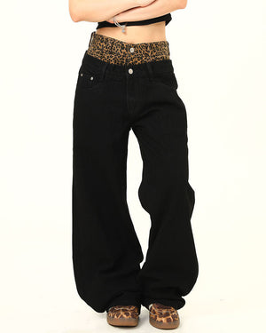 VILZSTUDIOS High-waisted jeans with a leopard print waistband