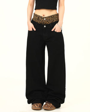 VILZSTUDIOS High-waisted jeans with a leopard print waistband