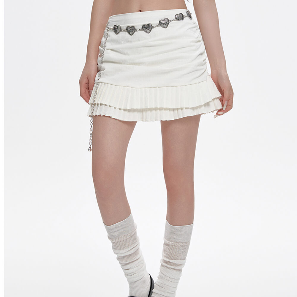 VILZSTUDIOS Fashionable layered pleated mini skirt in white