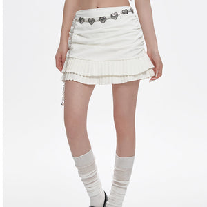 VILZSTUDIOS Fashionable layered pleated mini skirt in white