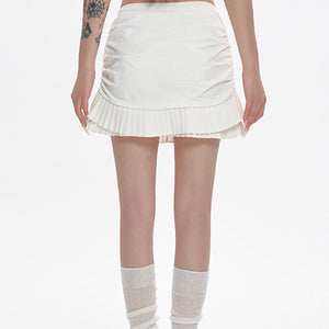 VILZSTUDIOS Fashionable layered pleated mini skirt in white