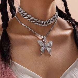 VILZSTUDIOS Rhinestone butterfly layered necklace from VILZSTUDIOS