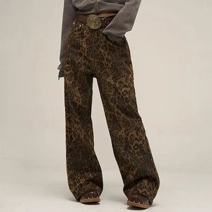 VILZSTUDIOS Leopard print relaxed fit denim jeans