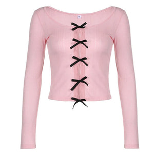 VILZSTUDIOS Stylish long sleeve split top with bow design