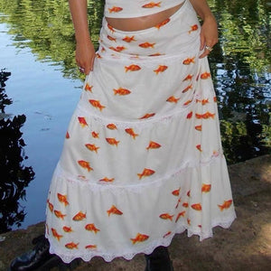 VILZSTUDIOS Koi fish design maxi skirt for stylish streetwear