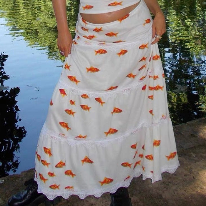 VILZSTUDIOS Koi fish design maxi skirt for stylish streetwear