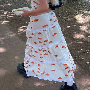 VILZSTUDIOS Koi fish design maxi skirt for stylish streetwear