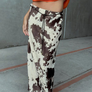VILZSTUDIOS Fashionable cow print satin maxi skirt