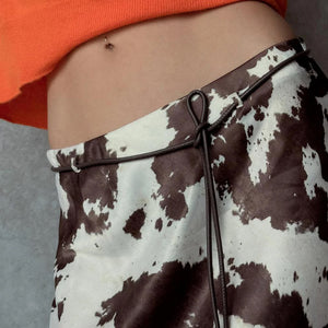 VILZSTUDIOS Fashionable cow print satin maxi skirt