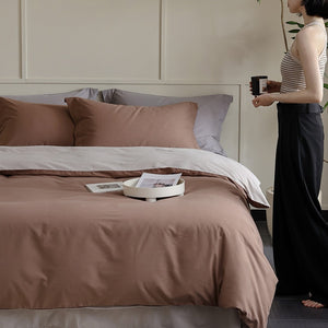 VILZSTUDIOS muted two-tone duvet cover set with contrasting reverse and flanged pillowcases