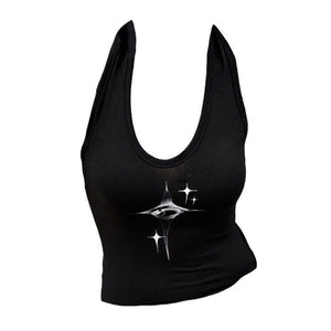 VILZSTUDIOS Black halter top with eye print design