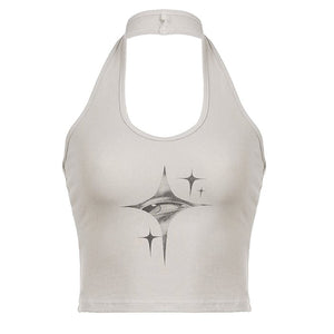 VILZSTUDIOS Black halter top with eye print design