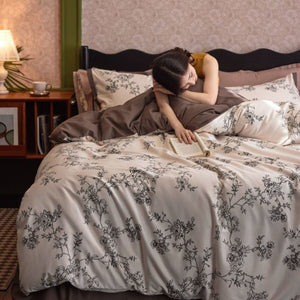 VILZSTUDIOS cream and beige printed reversible duvet cover set with taupe and mocha accents