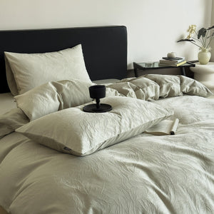 VILZSTUDIOS neutral textured jacquard duvet cover set with raised woven patterns